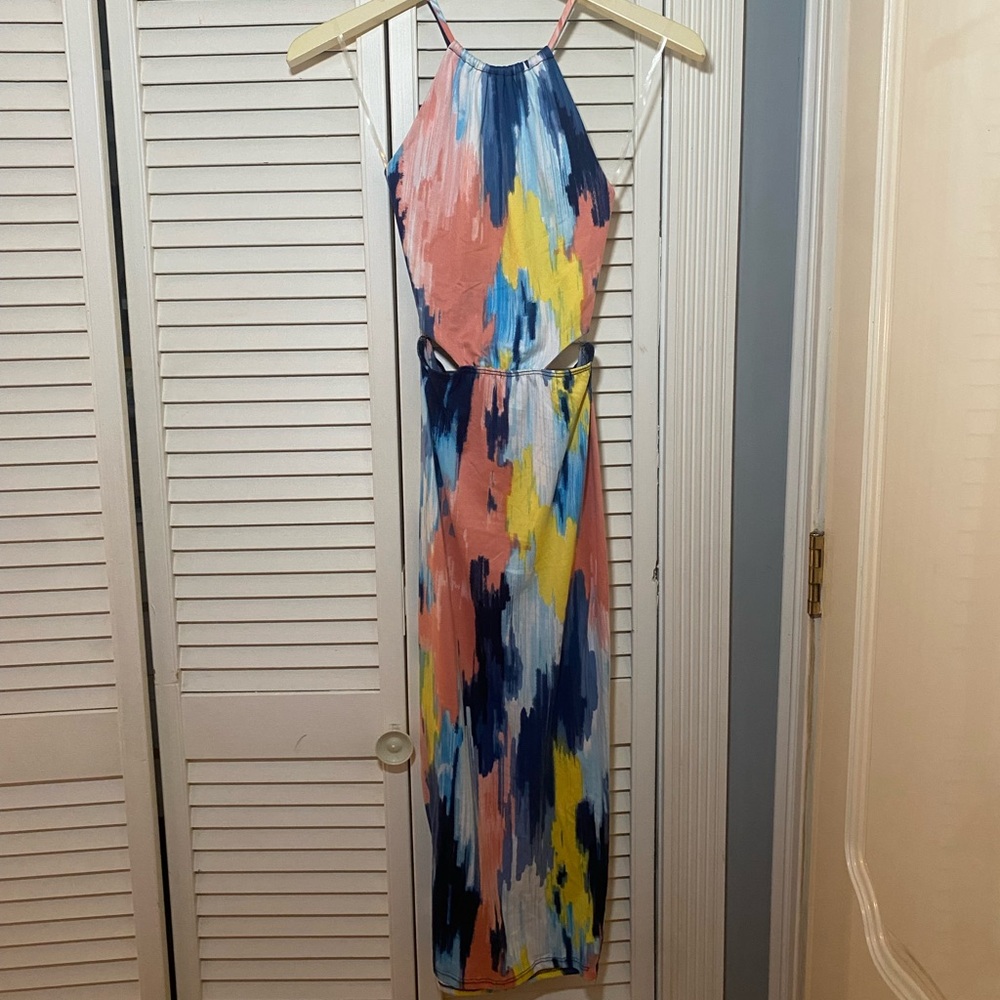 multi colored beach cover up dress open back lace up back